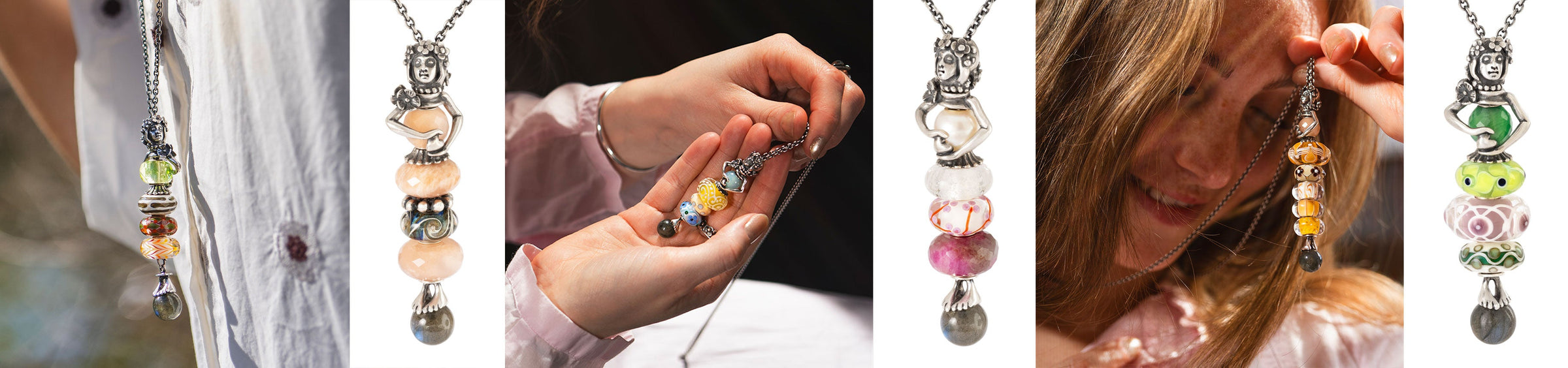 Guardian of Love Fantasy Necklace moodboard with different styles of the necklace with beads