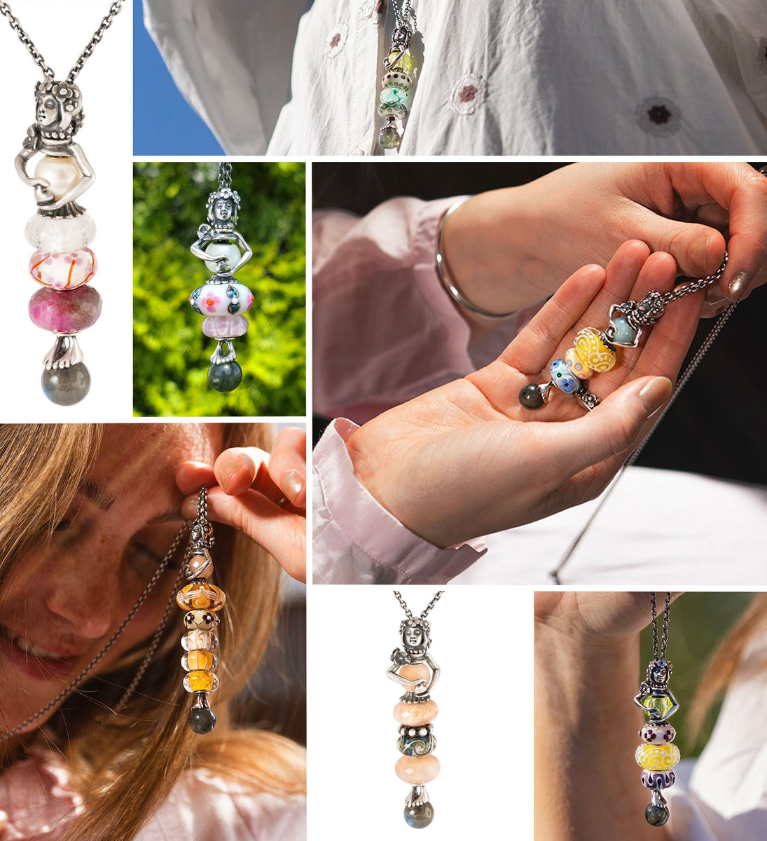 Guardian of Love Fantasy Necklace moodboard with different styles of the necklace with beads