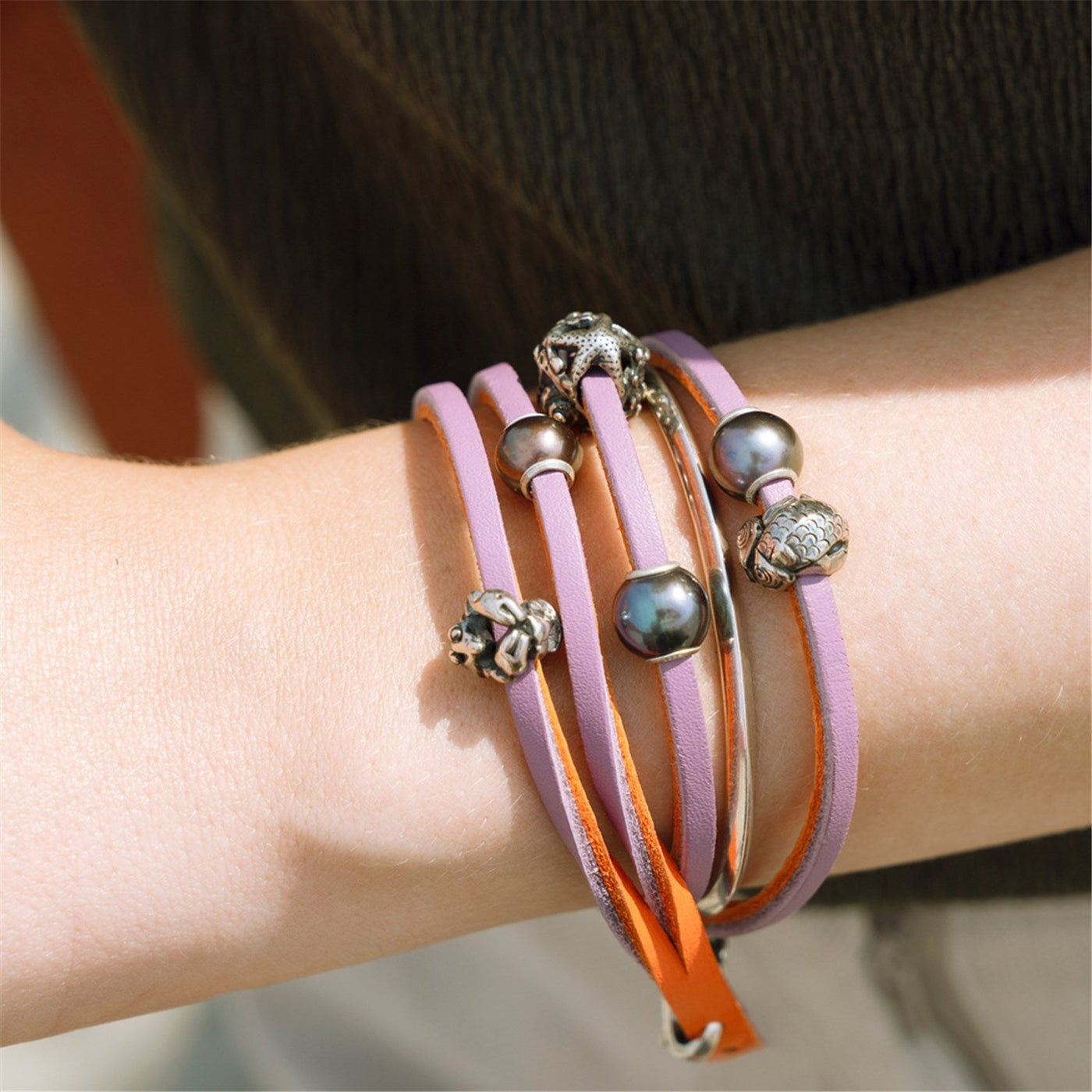 Double Leather Bracelet Pumpkin/Grape